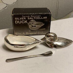 Vintage Mid Century Duck Open Close Salt Cellar With Spoon